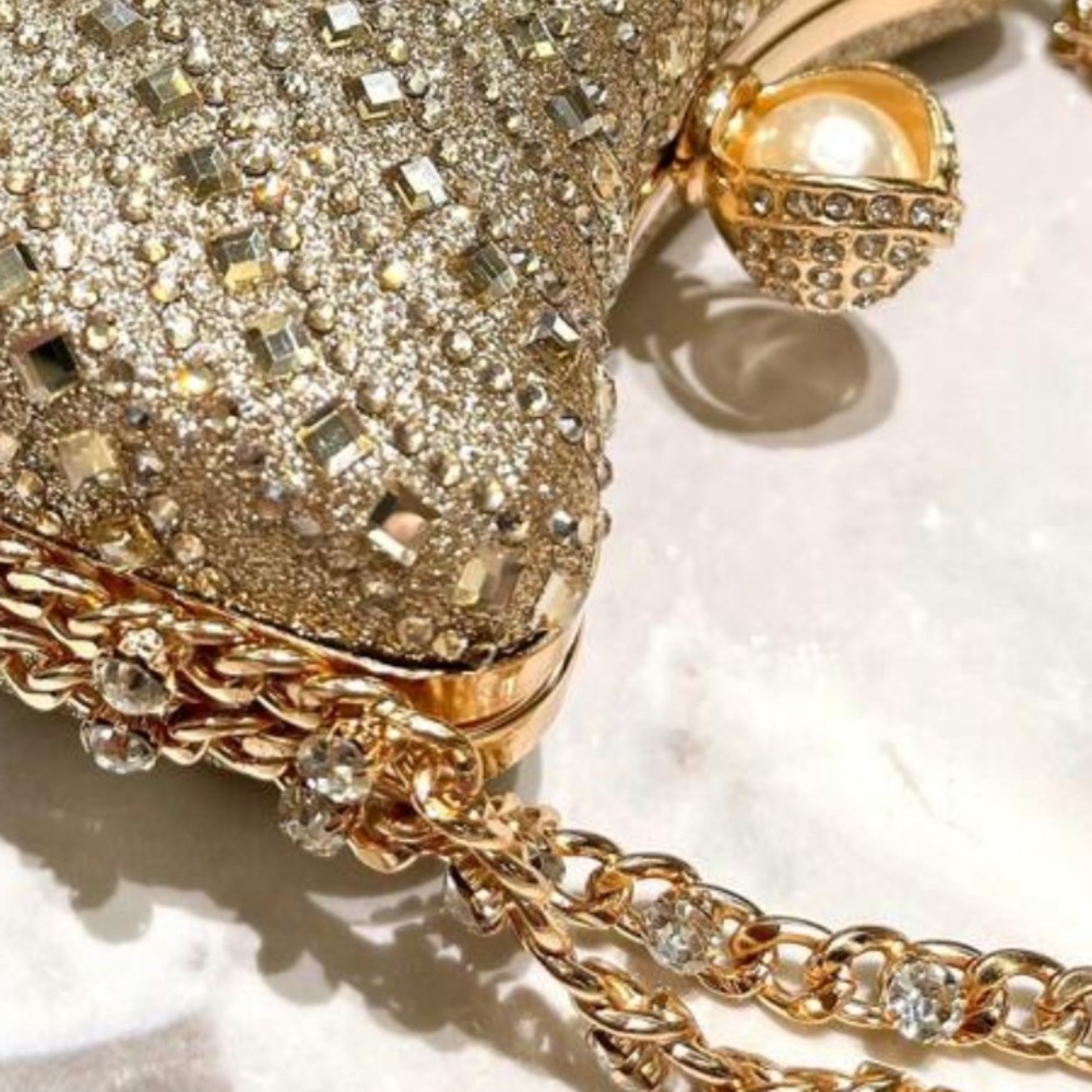Gold Rhinestone Gem Evening crossbody Clutch NEW - Picture 6 of 9